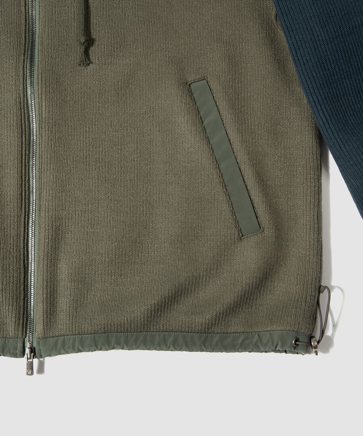 더가스펠오브(THEGOSPELOF) WOVEN BINDING KNIT ZIPUP / OLIVE NAVY