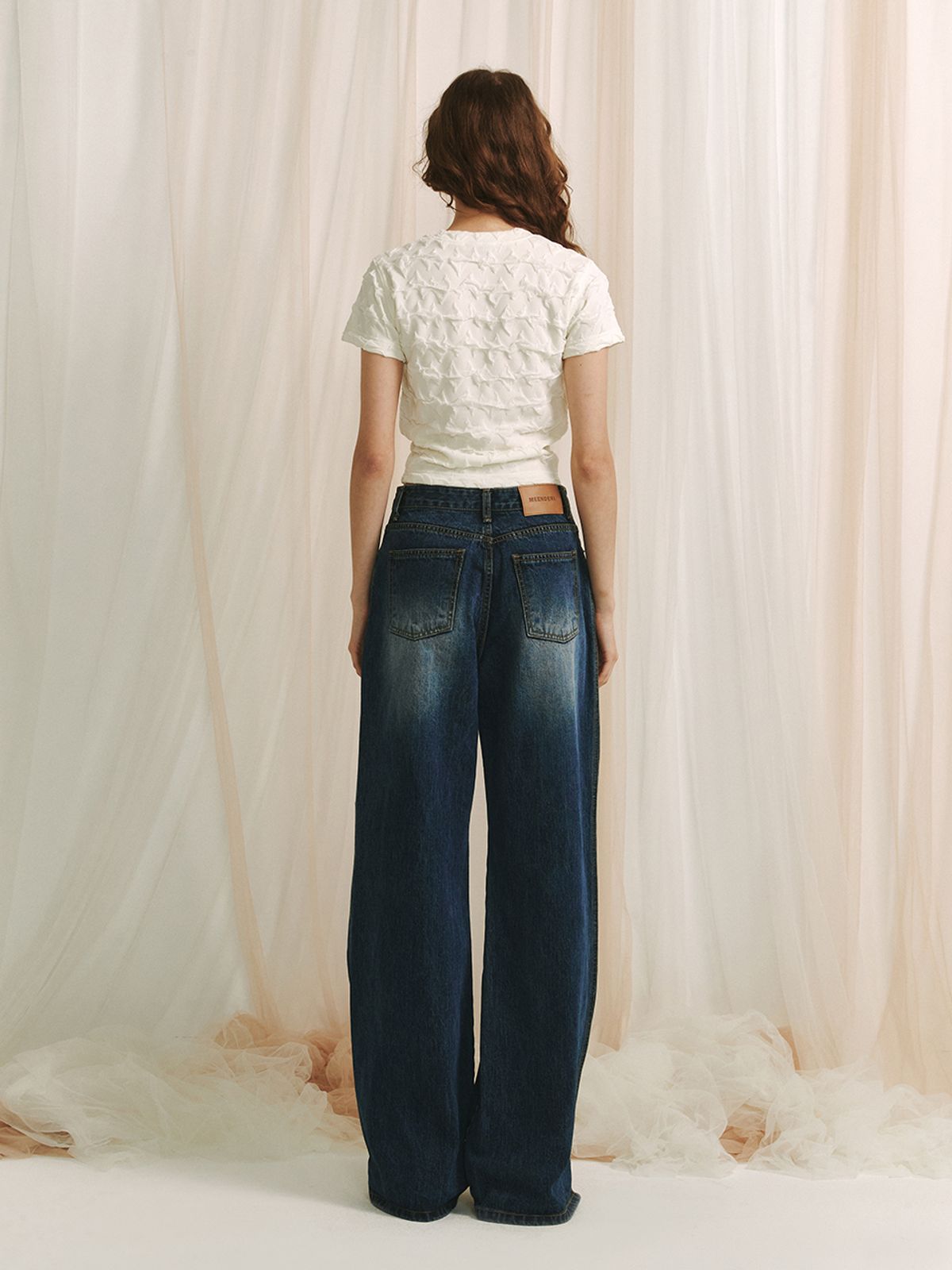 민더리(MEENDERI) STRAIGHT WASHING DENIM PANTS - DARK BLUE