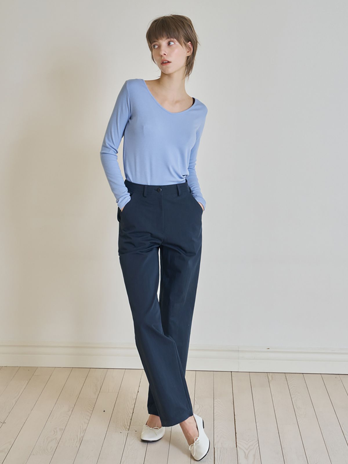 노우드(NOEUD) Niel straight pants (Navy)