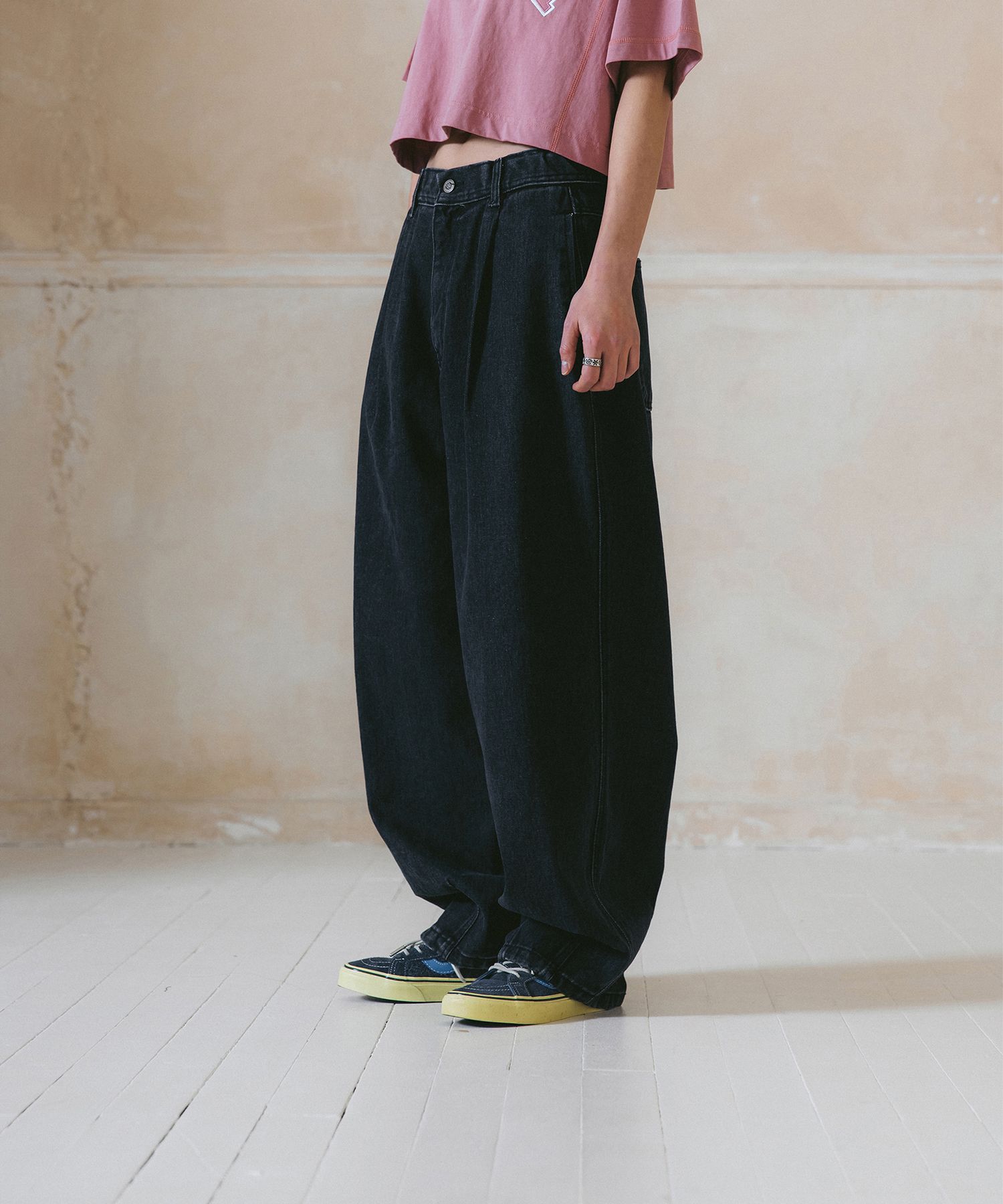 AG] Nylon Tuck Belt String Balloon Pants - Black - ANGLAN