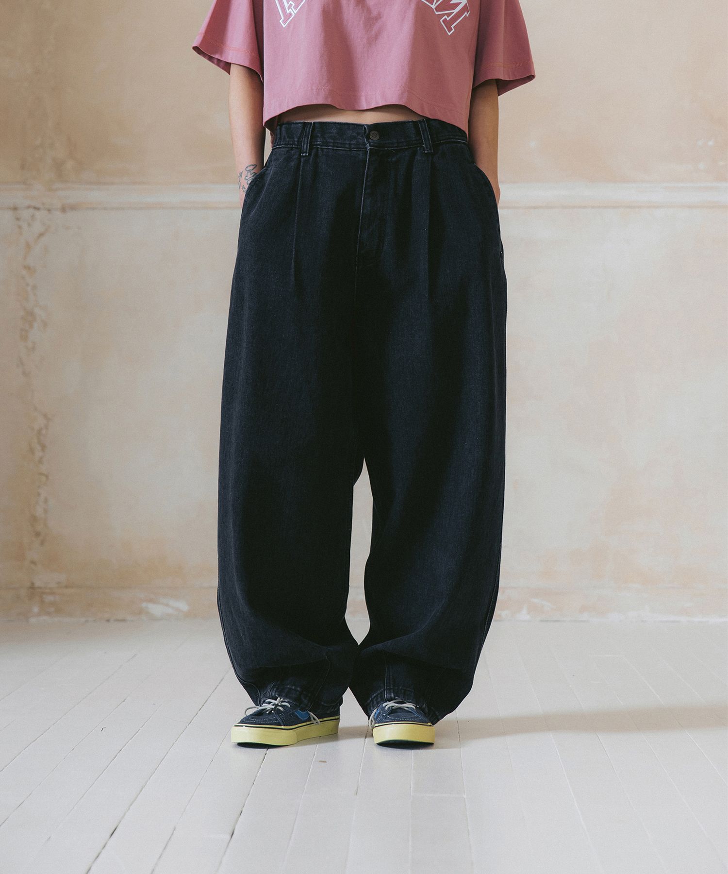 【ANGLAN】24SS★ [AG.W] Tin Denim Balloon Pants AG] Tin Denim Washing Balloon Pants - Blue Denim - ANGLAN