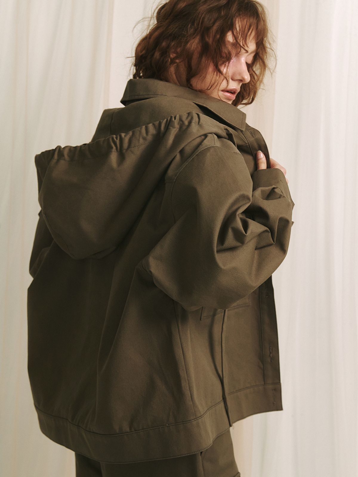 민더리(MEENDERI) HOODIE SHIRT JACKET - BROWN