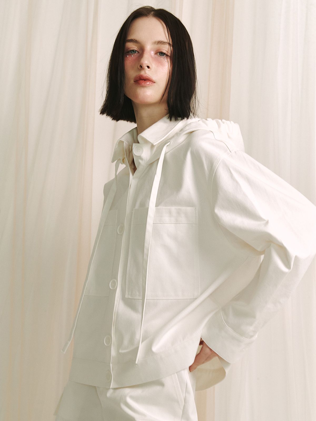 민더리(MEENDERI) HOODIE SHIRT JACKET - WHITE