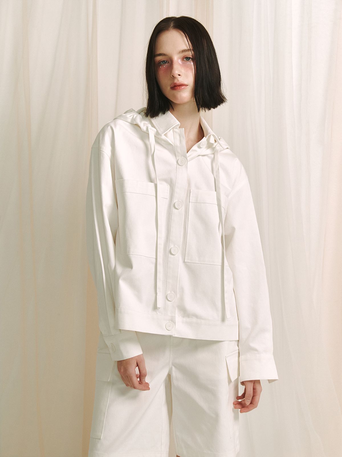 민더리(MEENDERI) HOODIE SHIRT JACKET - WHITE