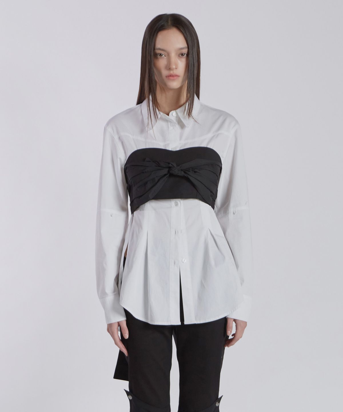 진주유즈(JINJUSE) LAYERED KNOT TOP[BLACK]