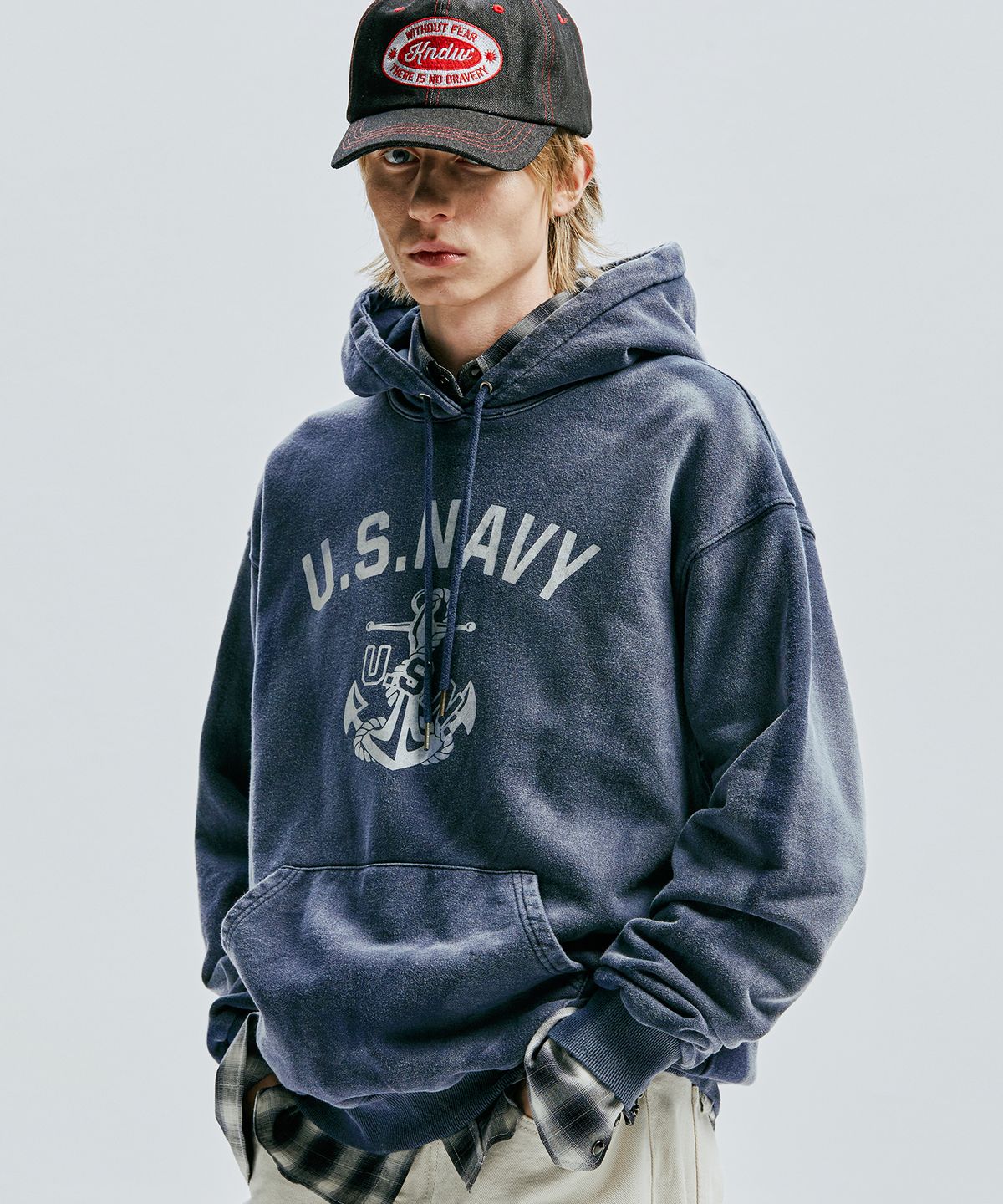 케이엔드(KND) USN VTG 다잉 후디 더스티 네이비