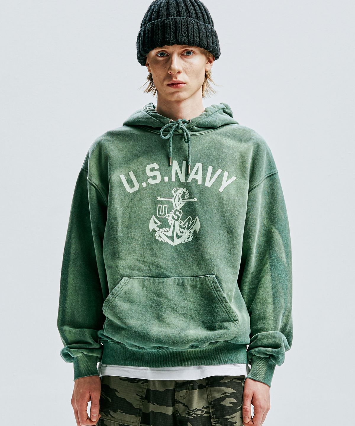 케이엔드(KND) USN VTG 다잉 후디 더스티 그린
