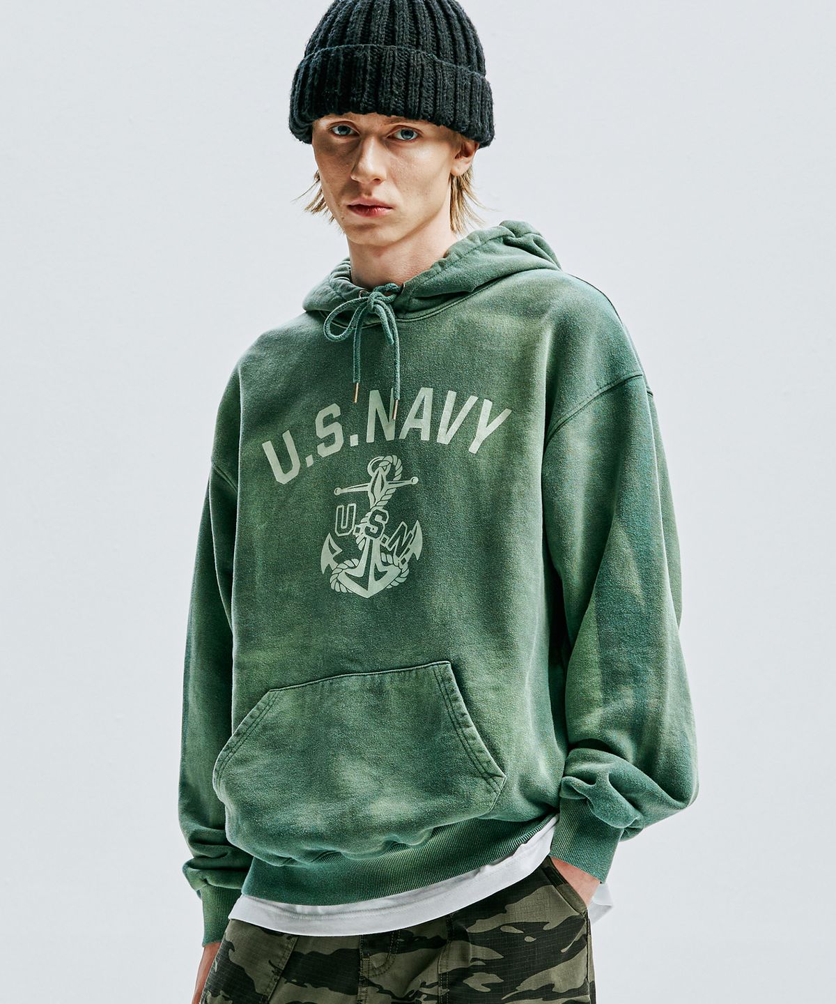 케이엔드(KND) USN VTG 다잉 후디 더스티 그린