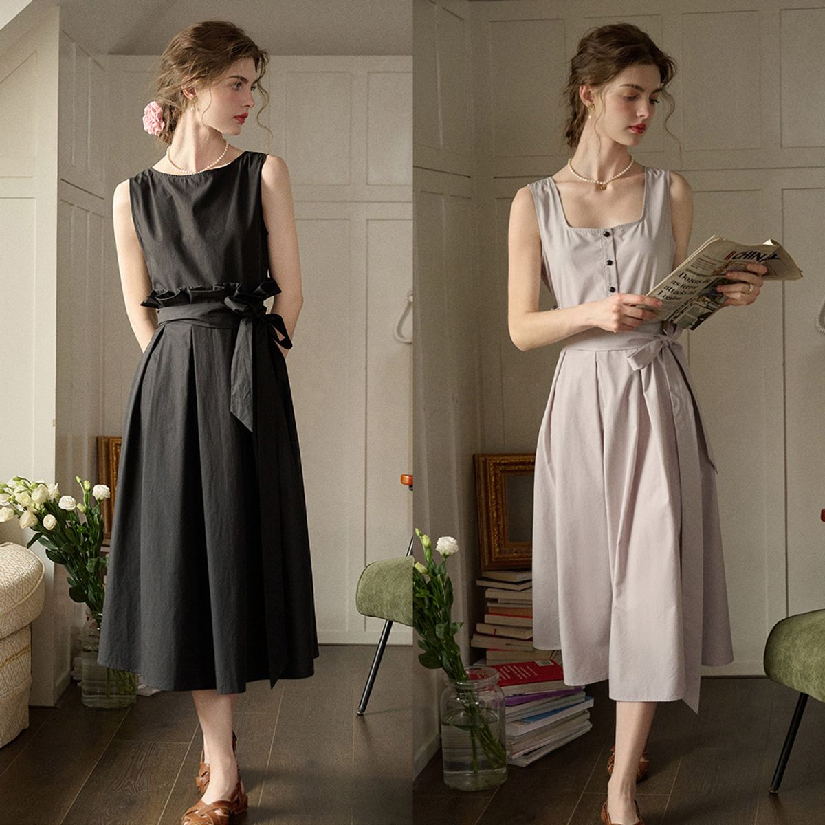 심플레트로(SIMPLE RETRO) SR_Two-wear sleeveless dress_2color
