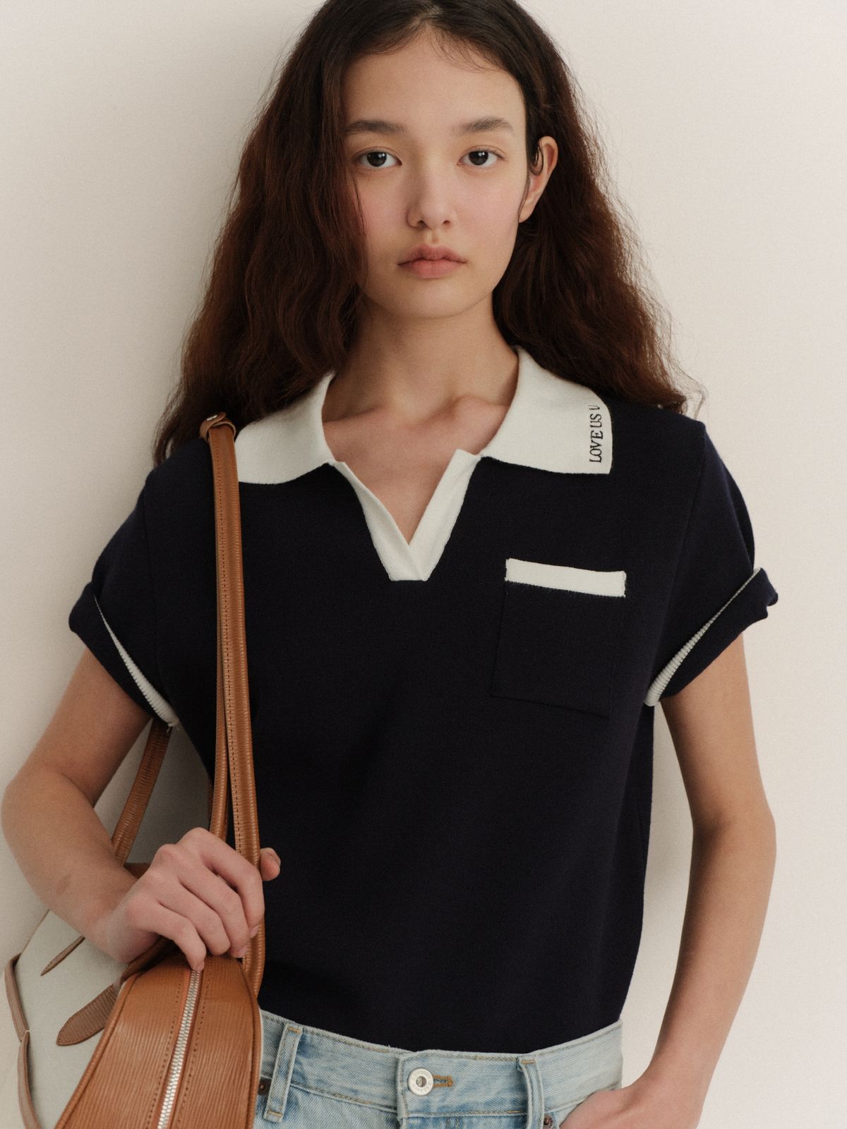 러브어스유(LOVEUSU) Rib Pique Knit (Navy)