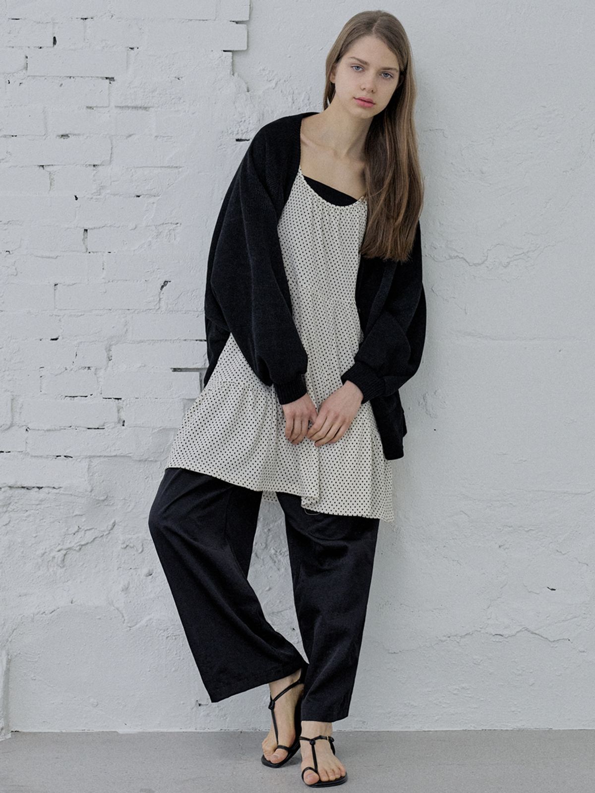 아방(AVANT-G) Dolman Overfit Long Cardigan - black