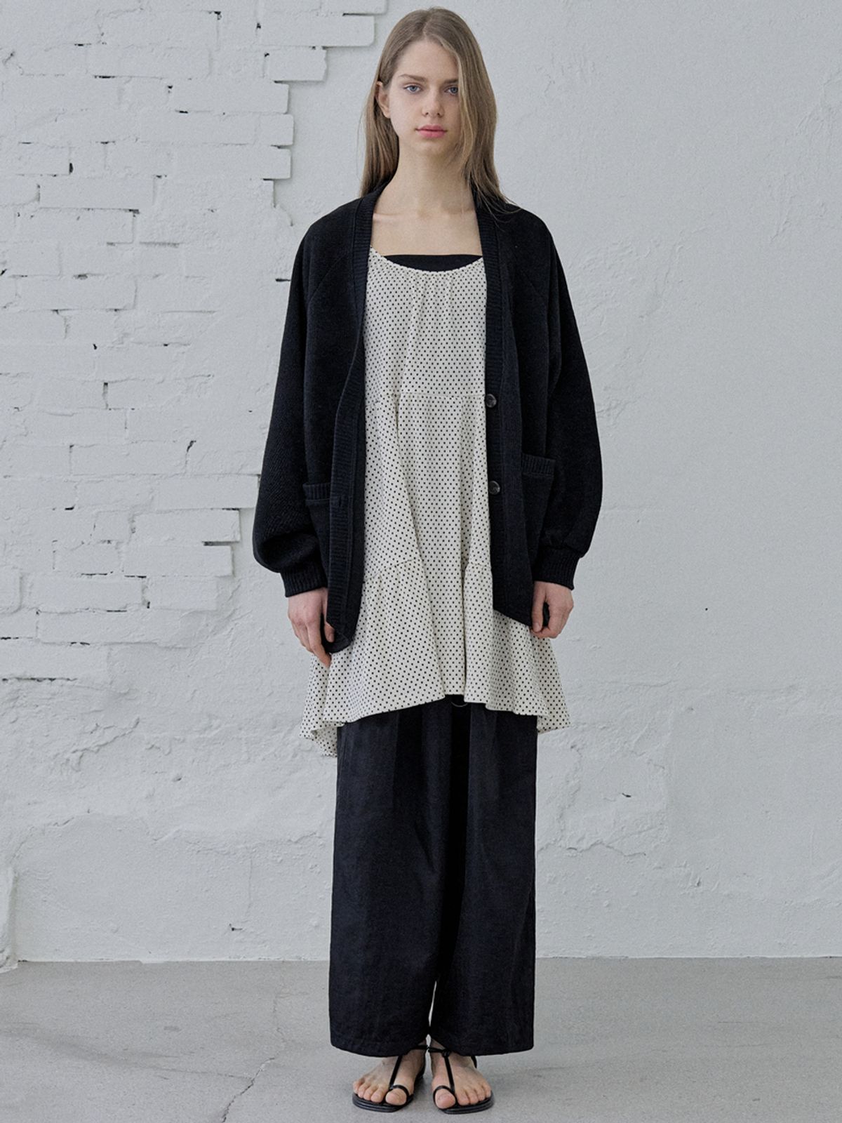 아방(AVANT-G) Dolman Overfit Long Cardigan - black