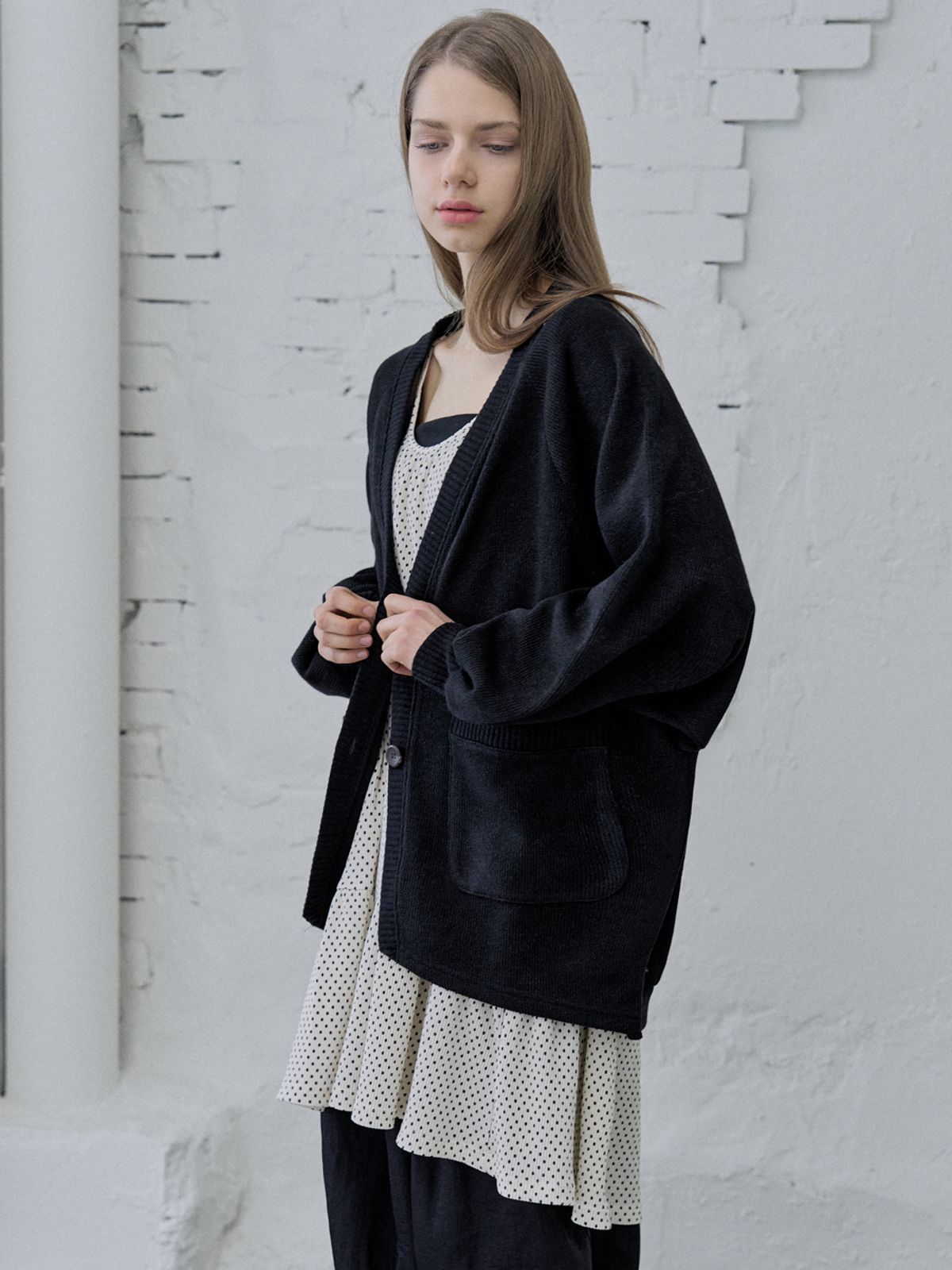 아방(AVANT-G) Dolman Overfit Long Cardigan - black