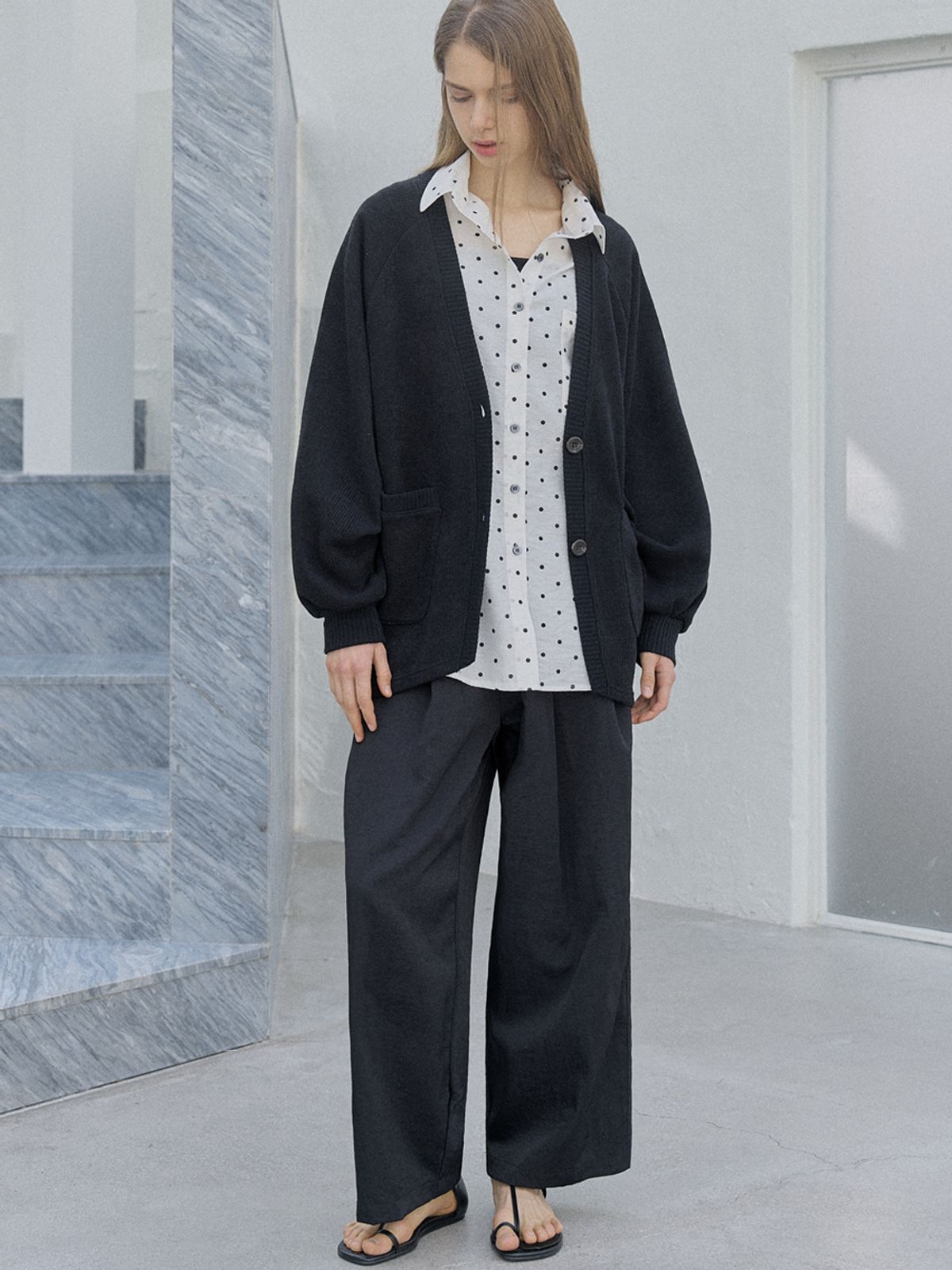 아방(AVANT-G) Dolman Overfit Long Cardigan - black