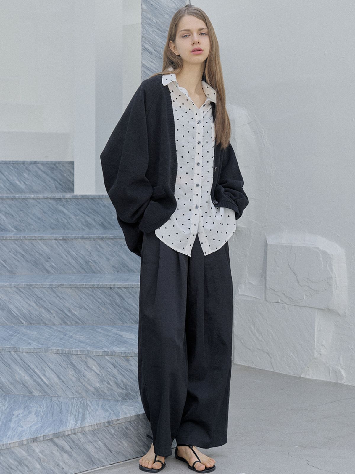아방(AVANT-G) Dolman Overfit Long Cardigan - black