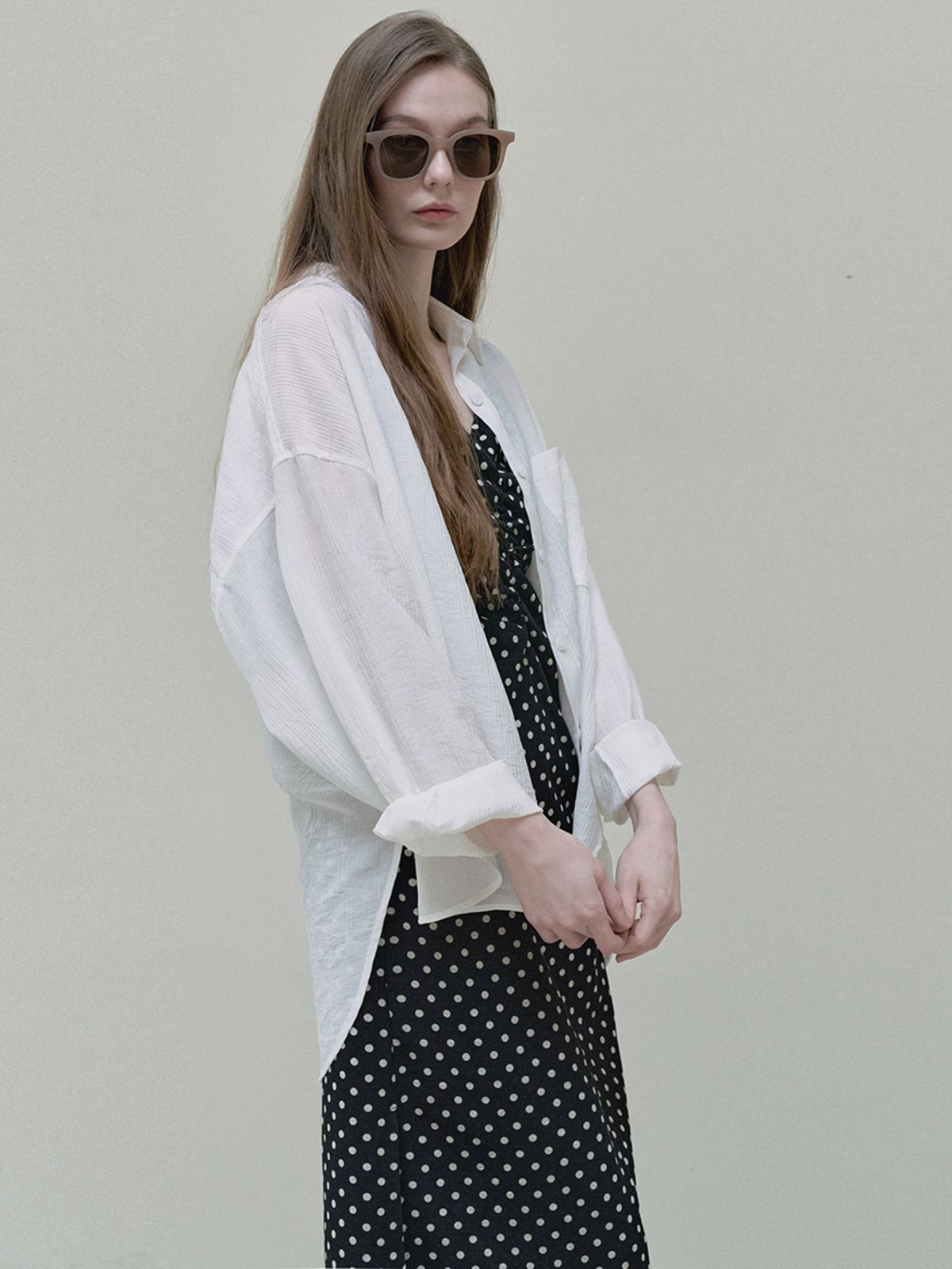 아방(AVANT-G) See Through Unbalance Shirt - ivory