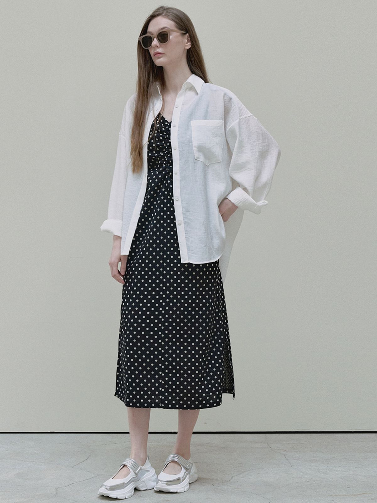 아방(AVANT-G) See Through Unbalance Shirt - ivory