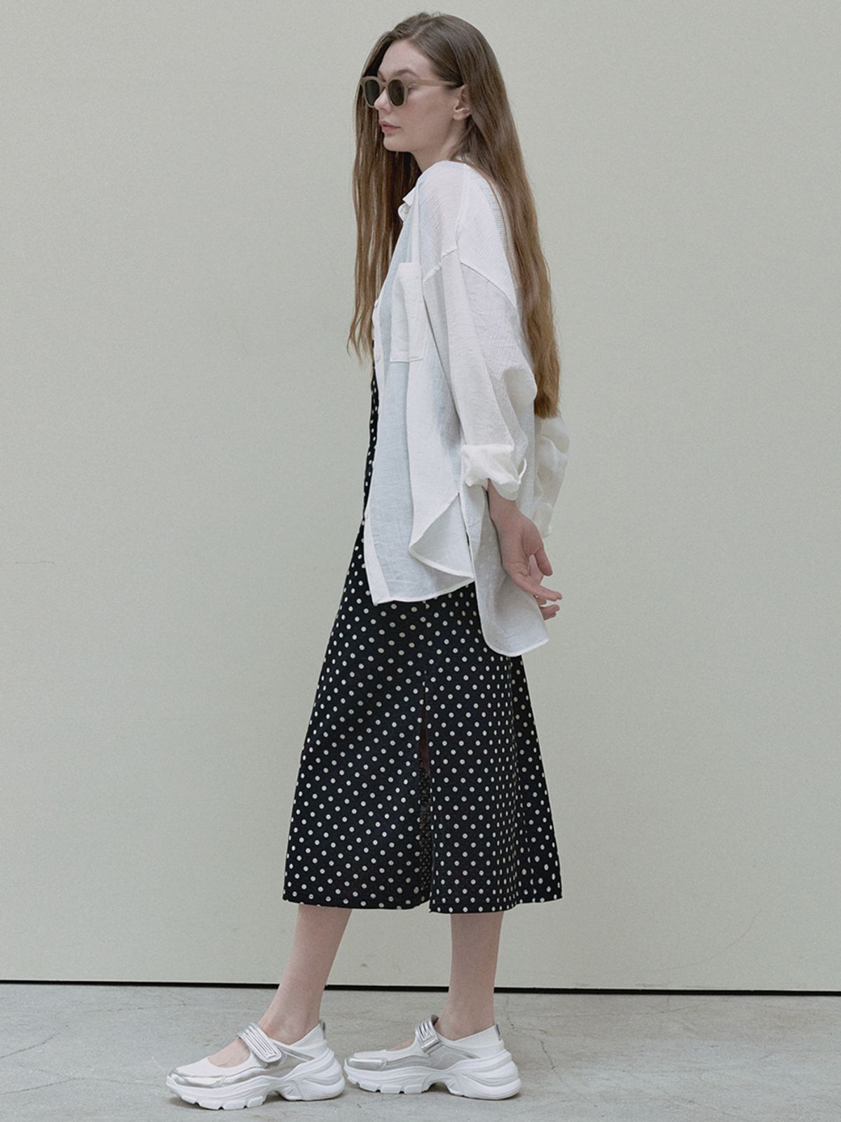 아방(AVANT-G) See Through Unbalance Shirt - ivory