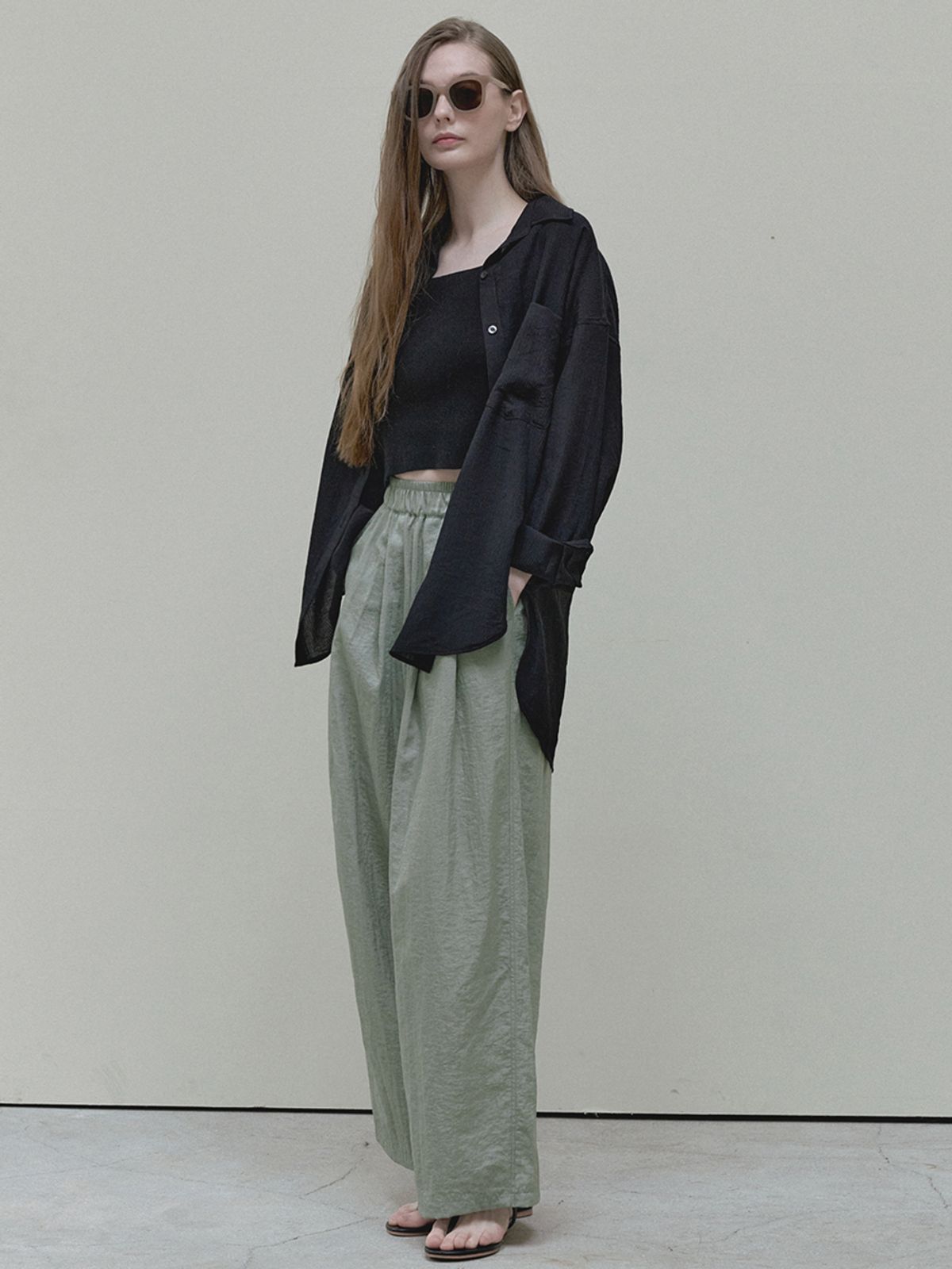 아방(AVANT-G) See Through Unbalance Shirt - black