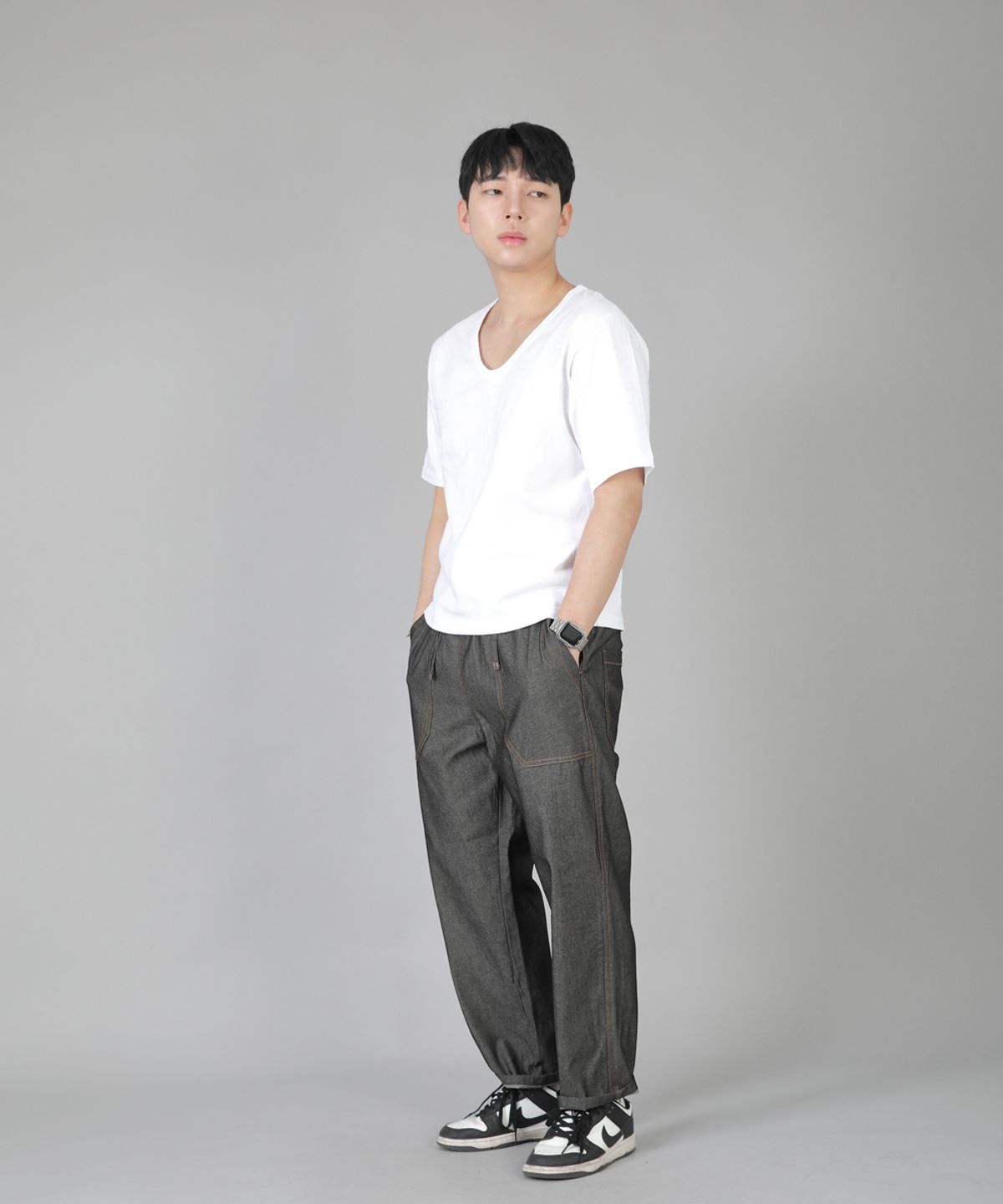 세인트크루(SAINTCREW) 앵클드롭 클래식 퍼티그 테이퍼드팬츠 AFT-306 데님 그레이블랙