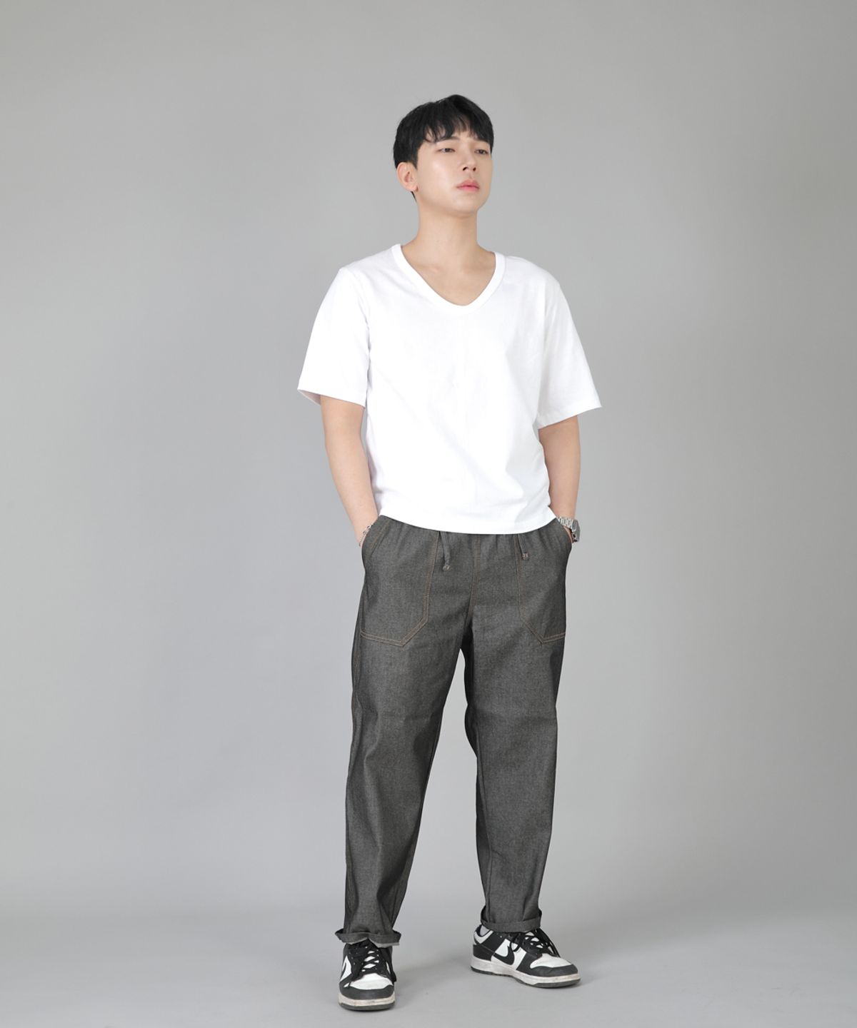 세인트크루(SAINTCREW) 앵클드롭 클래식 퍼티그 테이퍼드팬츠 AFT-306 데님 그레이블랙