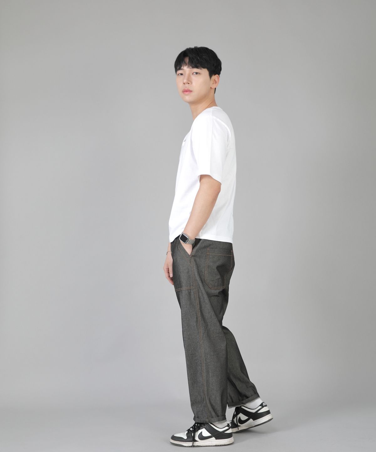 세인트크루(SAINTCREW) 앵클드롭 클래식 퍼티그 테이퍼드팬츠 AFT-306 데님 그레이블랙
