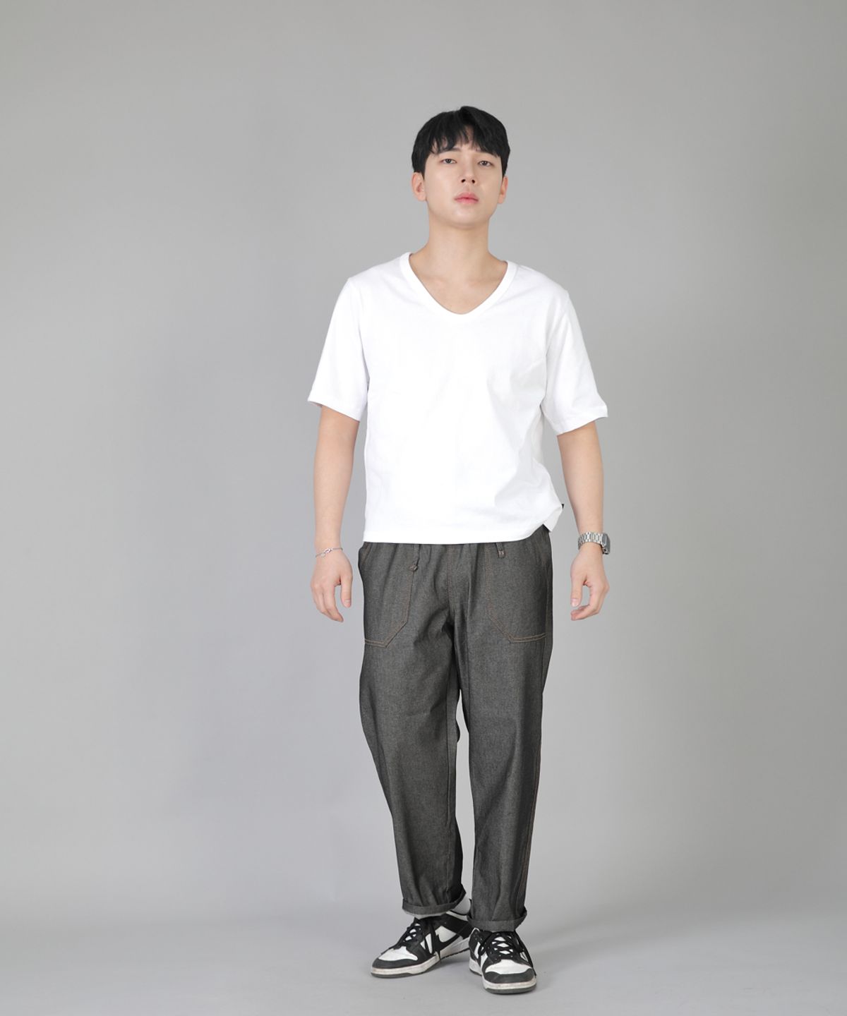 세인트크루(SAINTCREW) 앵클드롭 클래식 퍼티그 테이퍼드팬츠 AFT-306 데님 그레이블랙