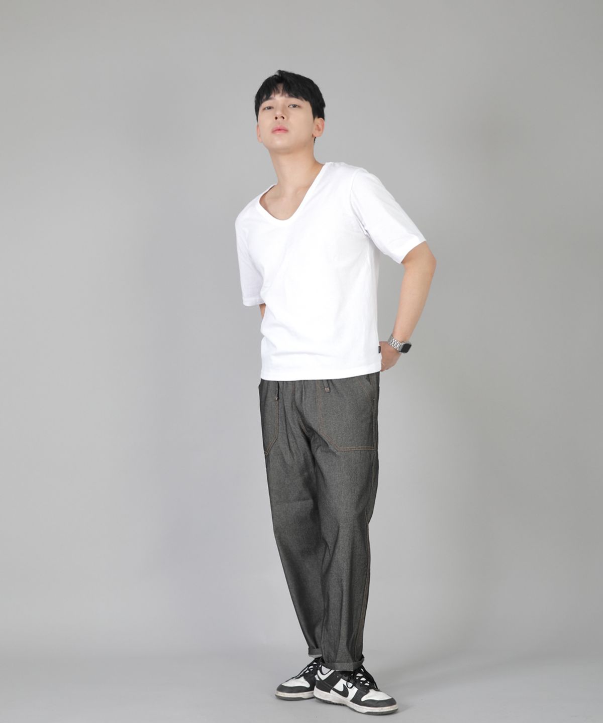 세인트크루(SAINTCREW) 앵클드롭 클래식 퍼티그 테이퍼드팬츠 AFT-306 데님 그레이블랙