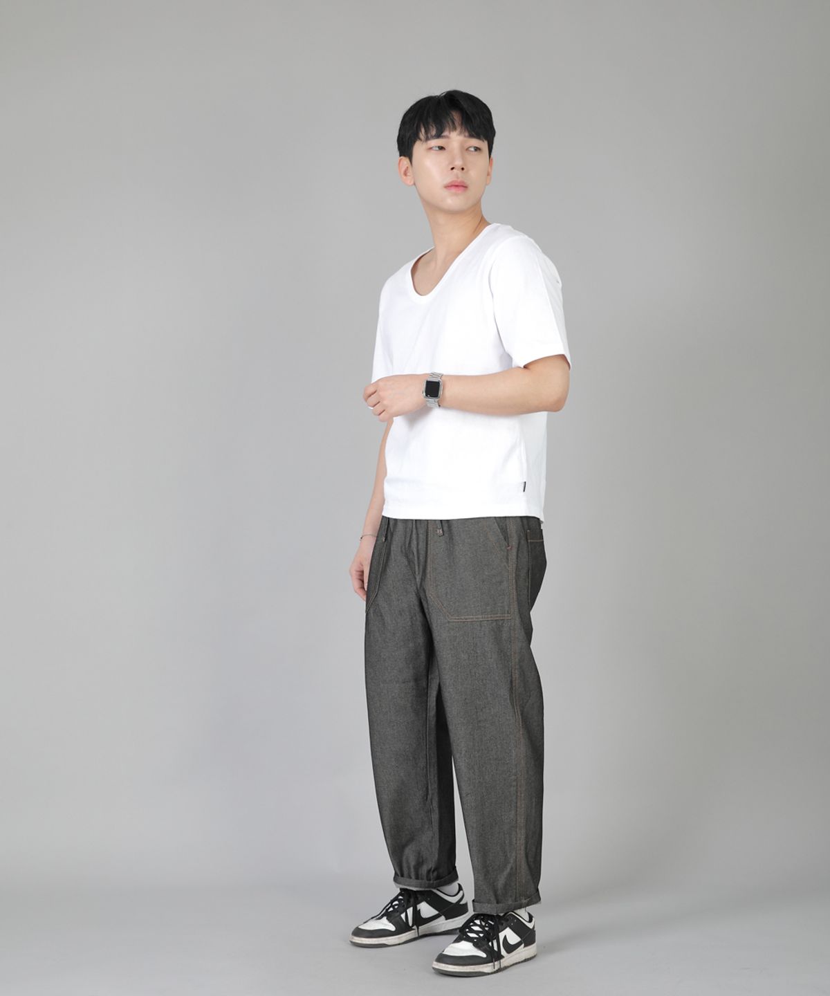 세인트크루(SAINTCREW) 앵클드롭 클래식 퍼티그 테이퍼드팬츠 AFT-306 데님 그레이블랙