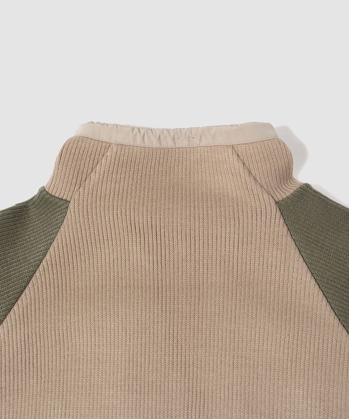 더가스펠오브(THEGOSPELOF) WOVEN BINDING KNIT ZIPUP / BEIGE OLIVE