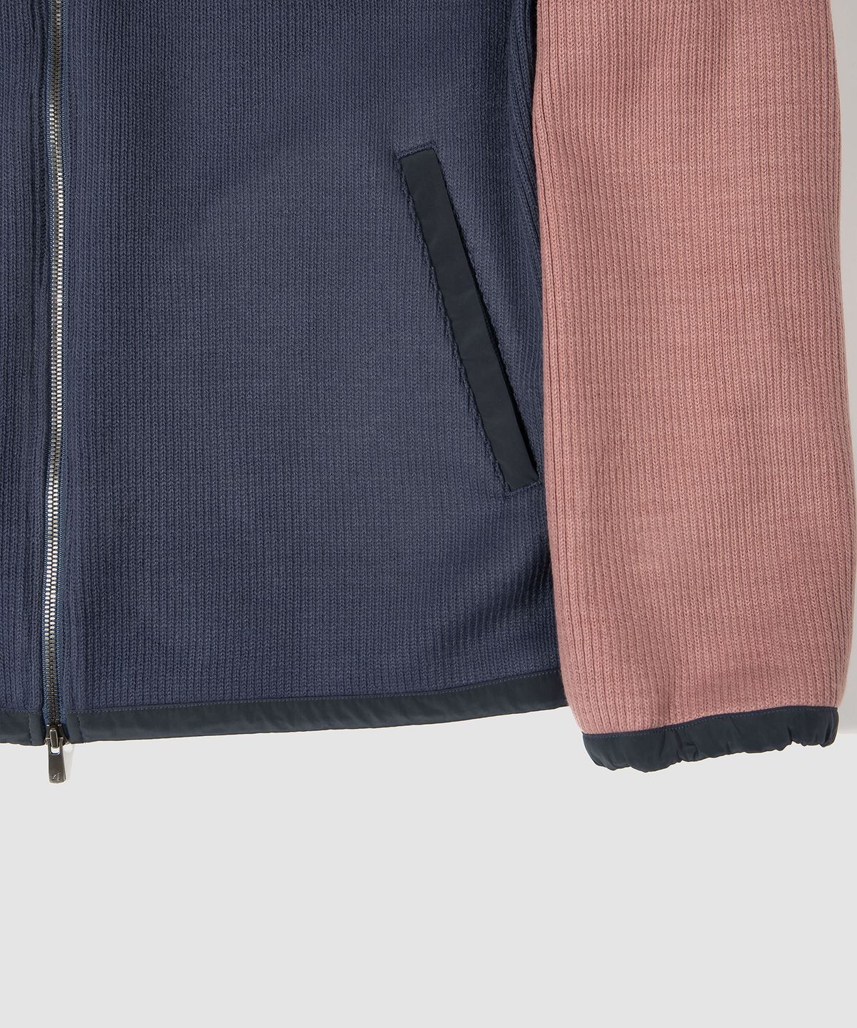 더가스펠오브(THEGOSPELOF) WOVEN BINDING KNIT ZIPUP / NAVY PINK