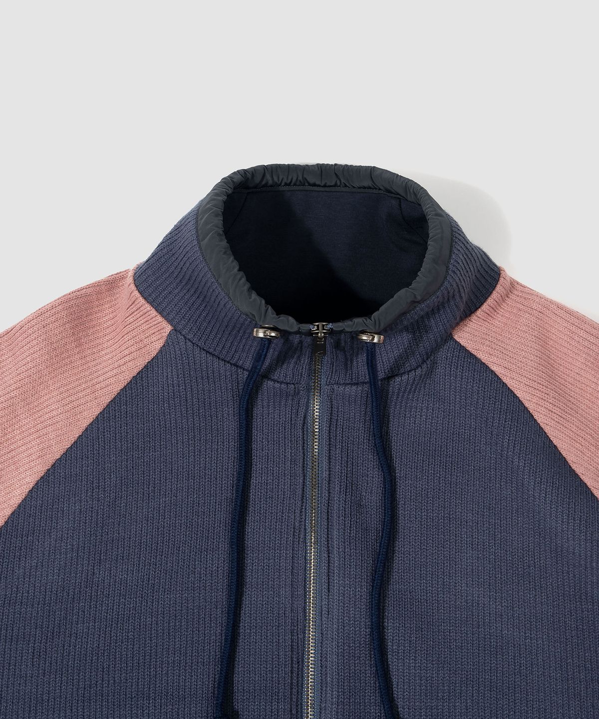 더가스펠오브(THEGOSPELOF) WOVEN BINDING KNIT ZIPUP / NAVY PINK