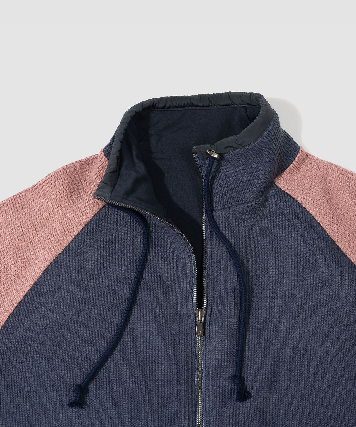 더가스펠오브(THEGOSPELOF) WOVEN BINDING KNIT ZIPUP / NAVY PINK