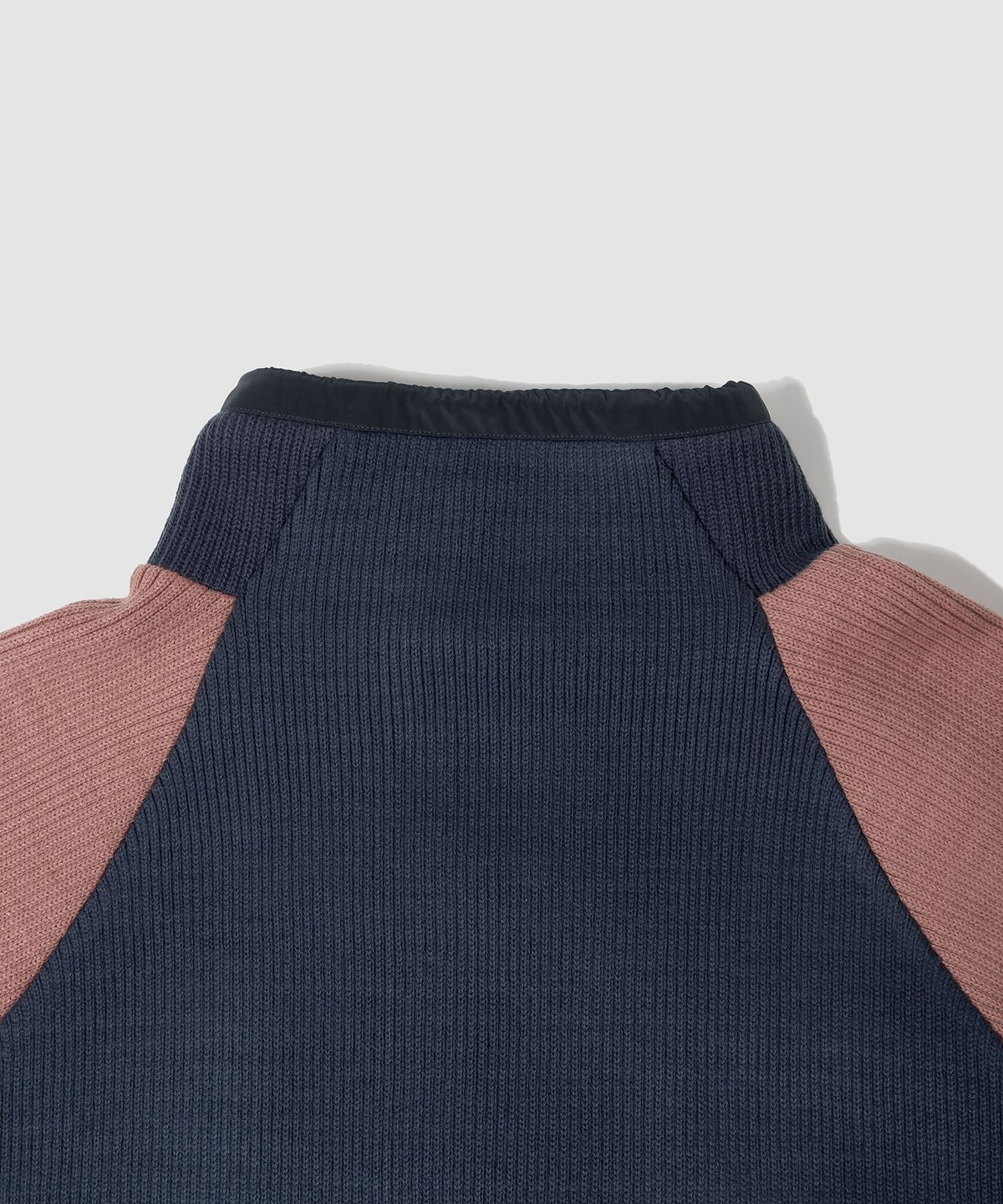 더가스펠오브(THEGOSPELOF) WOVEN BINDING KNIT ZIPUP / NAVY PINK