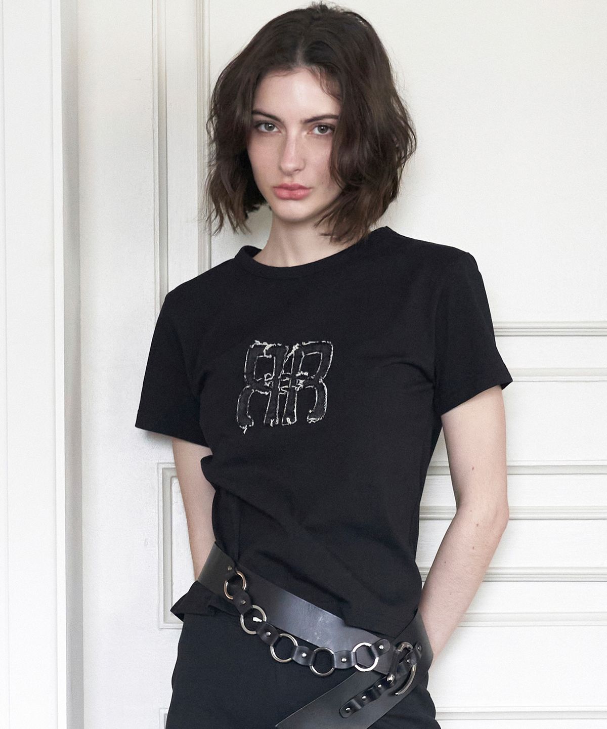 락케이크(ROCKCAKE) Square Logo Denim Top - Black