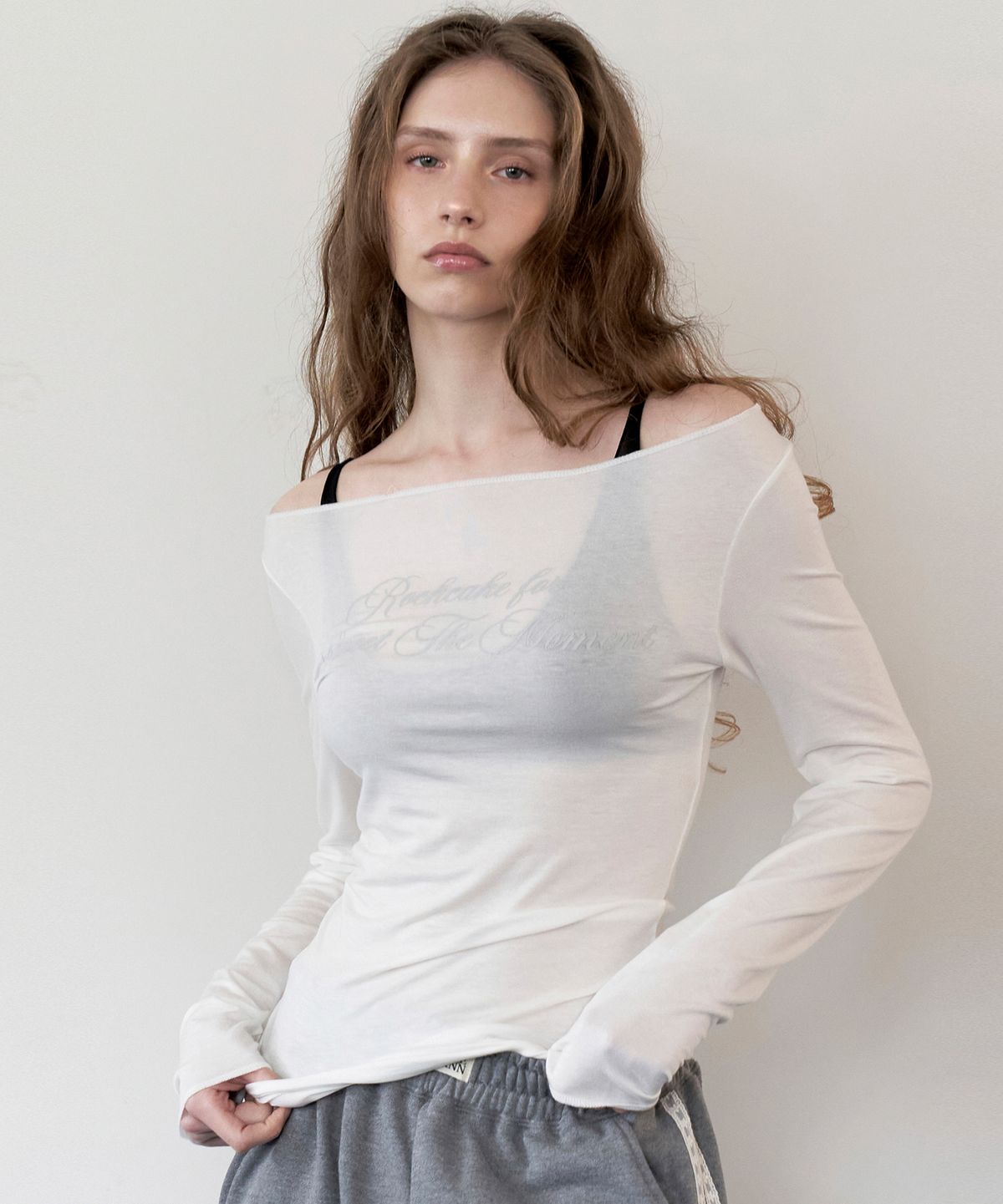 락케이크(ROCKCAKE) Cursive Mesh Top - Ivory