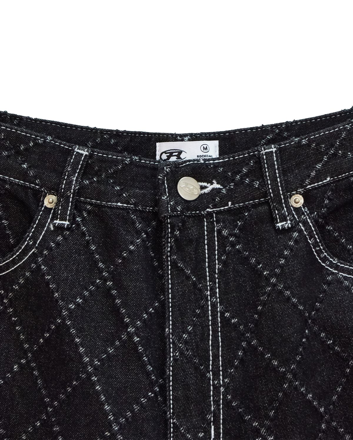 락케이크(ROCKCAKE) Diamond Punching Bermuda Pants - Black