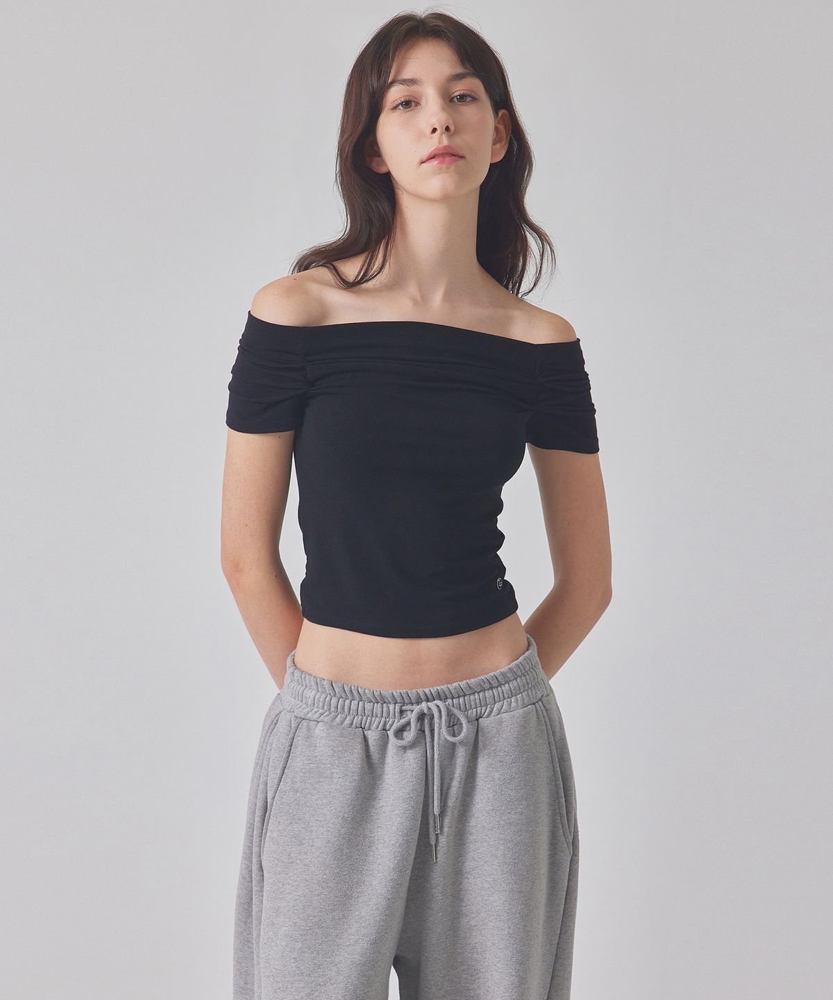 탑걸(TOPGIRL) TUCKED ARMHOLE OFF-SHOULDER TOP (SHORT ver)_T416TP110