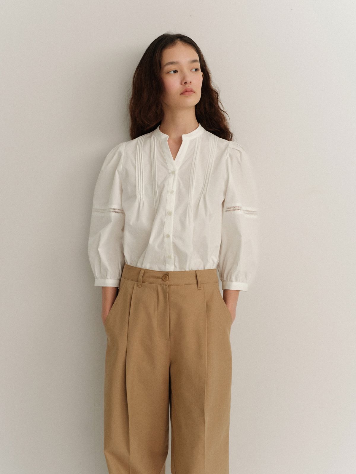 러브어스유(LOVEUSU) Brenda Pintuck Slacks (Camel)
