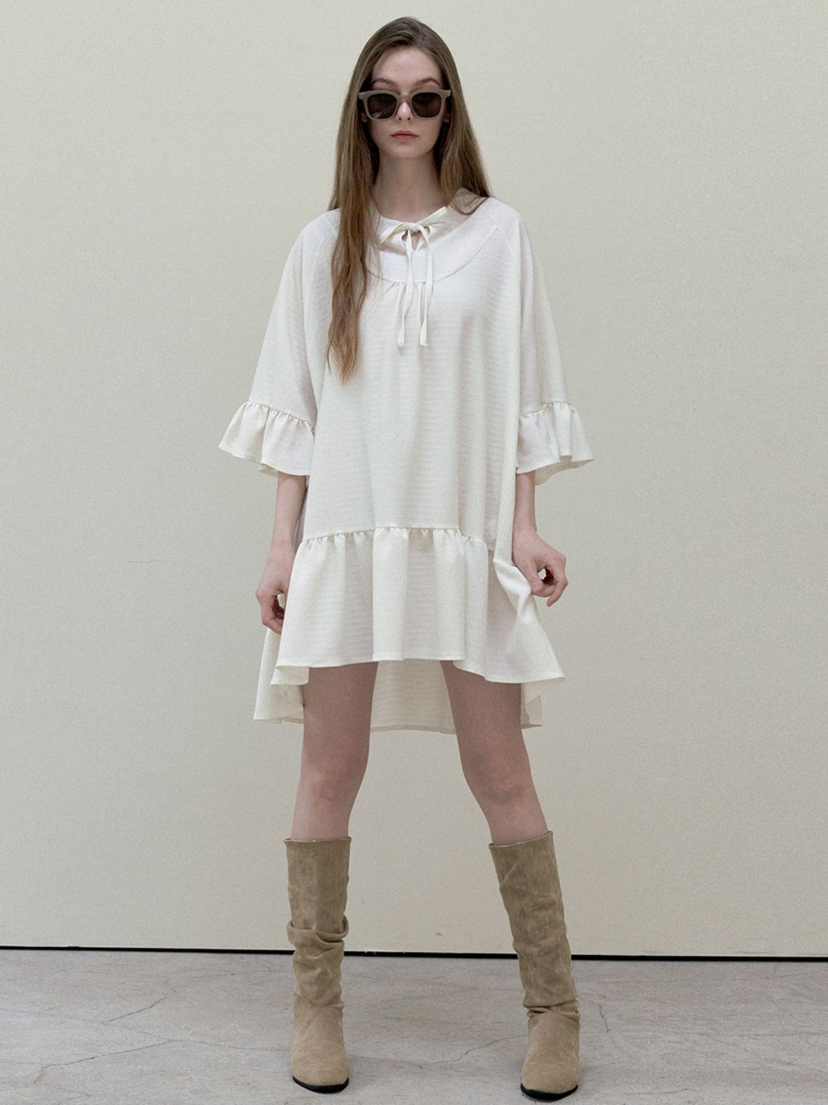 아방(AVANT-G) Ethnic Shirring Strap Dress - cream