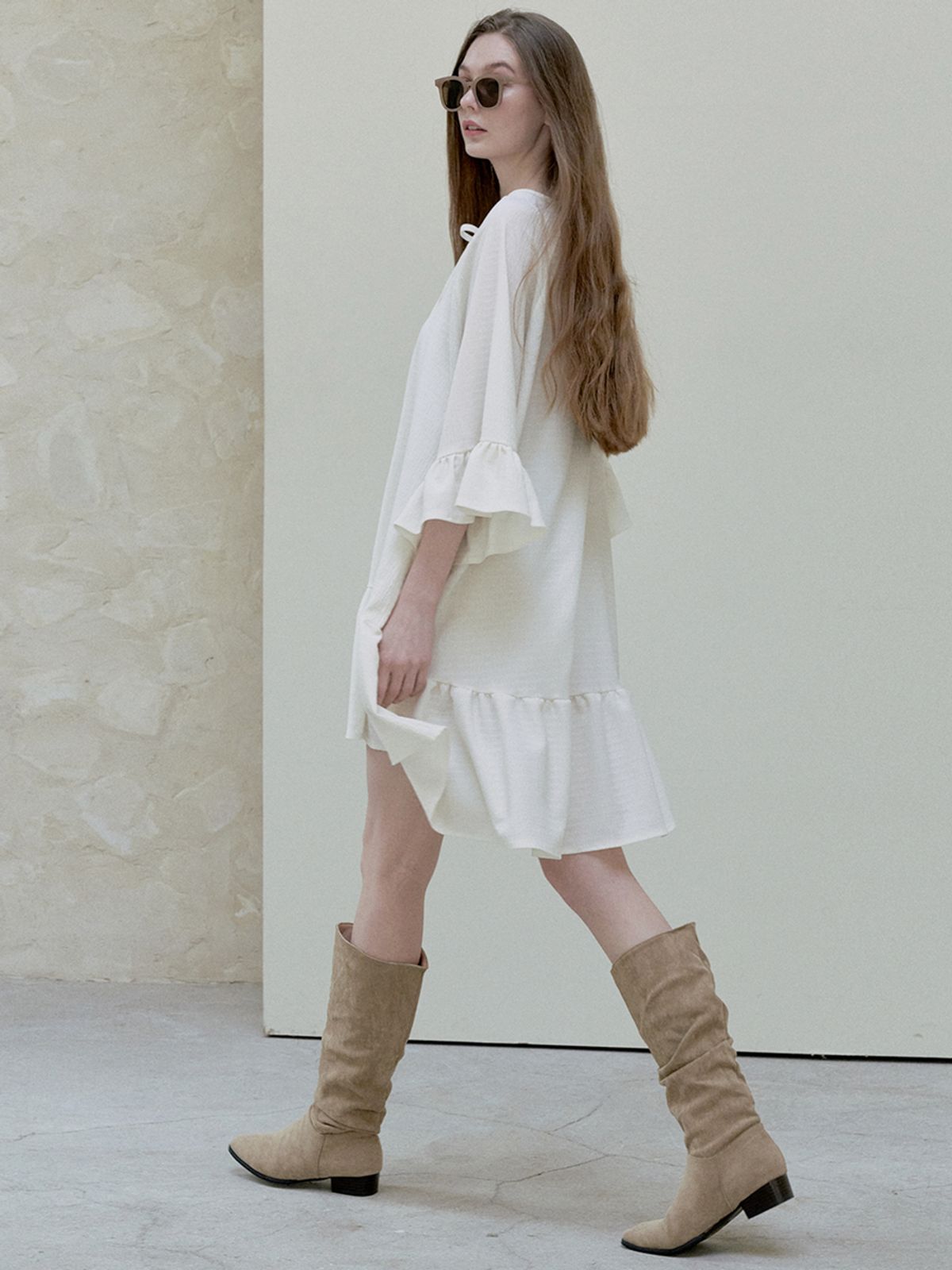 아방(AVANT-G) Ethnic Shirring Strap Dress - cream