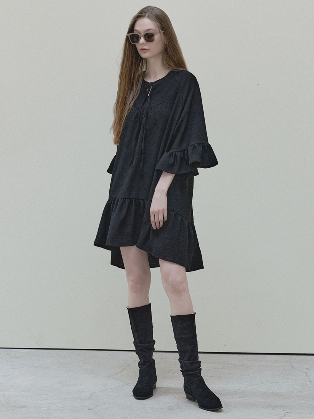 아방(AVANT-G) Ethnic Shirring Strap Dress - black