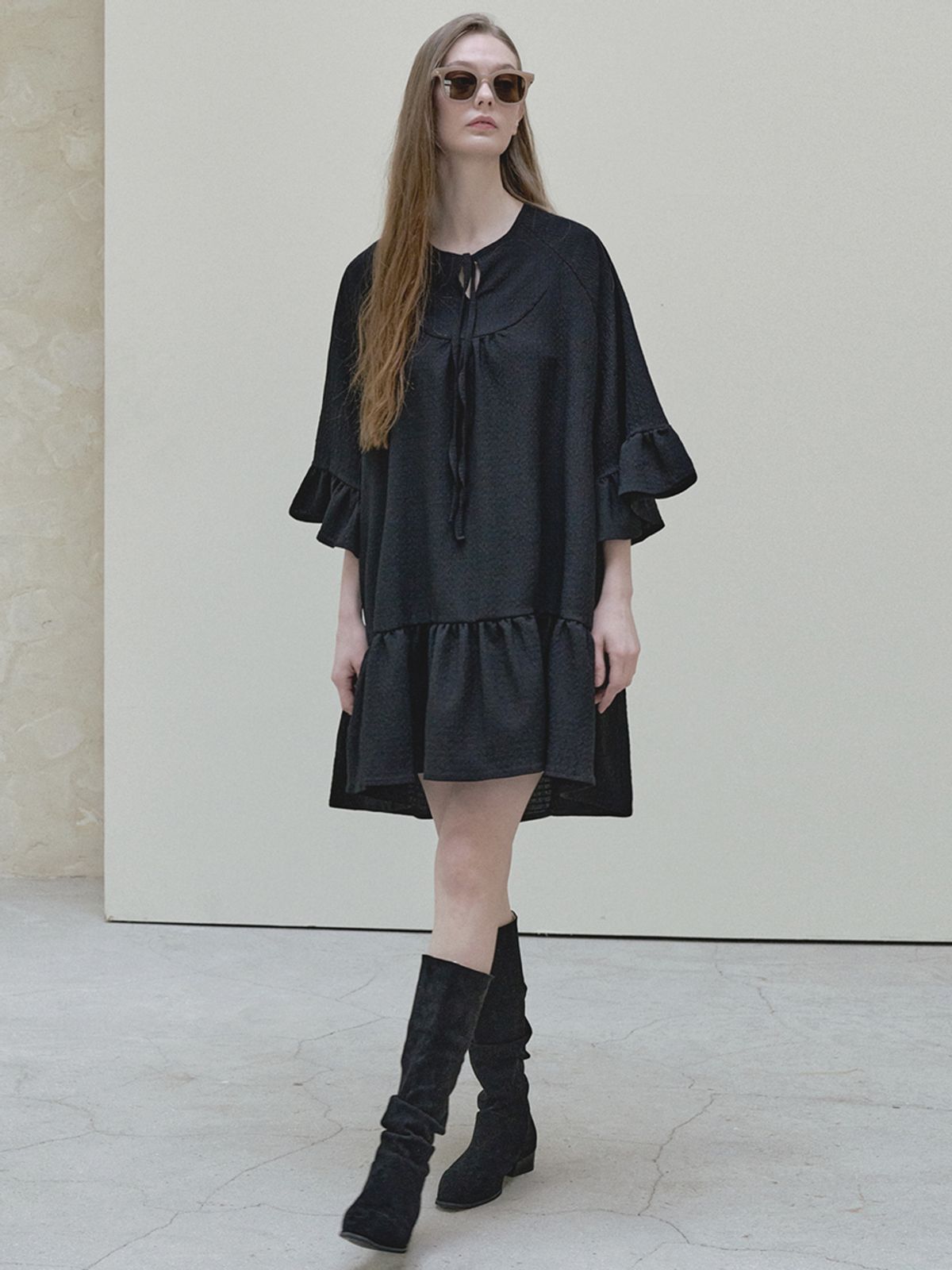 아방(AVANT-G) Ethnic Shirring Strap Dress - black