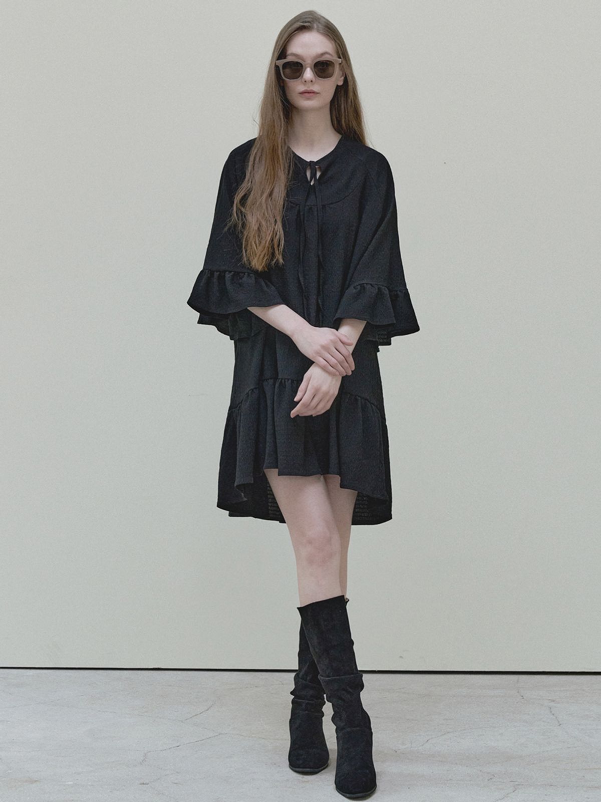아방(AVANT-G) Ethnic Shirring Strap Dress - black