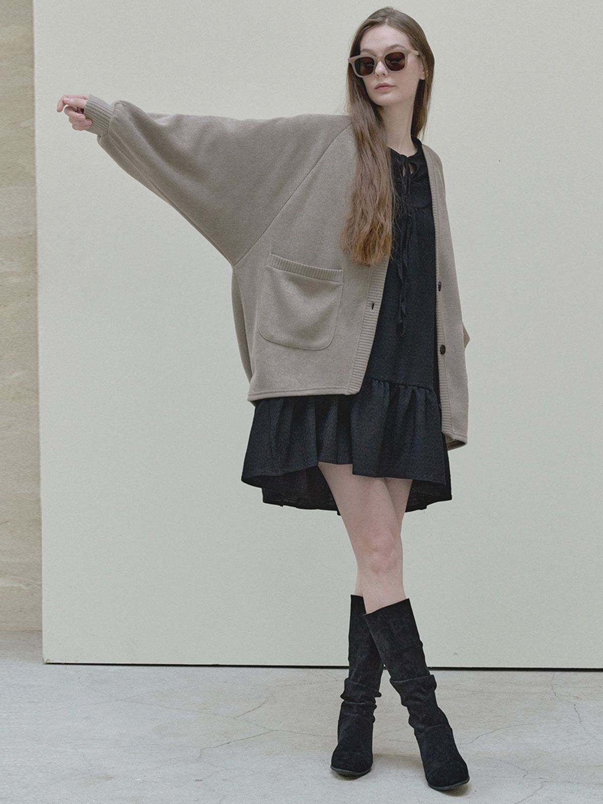 아방(AVANT-G) Ethnic Shirring Strap Dress - black