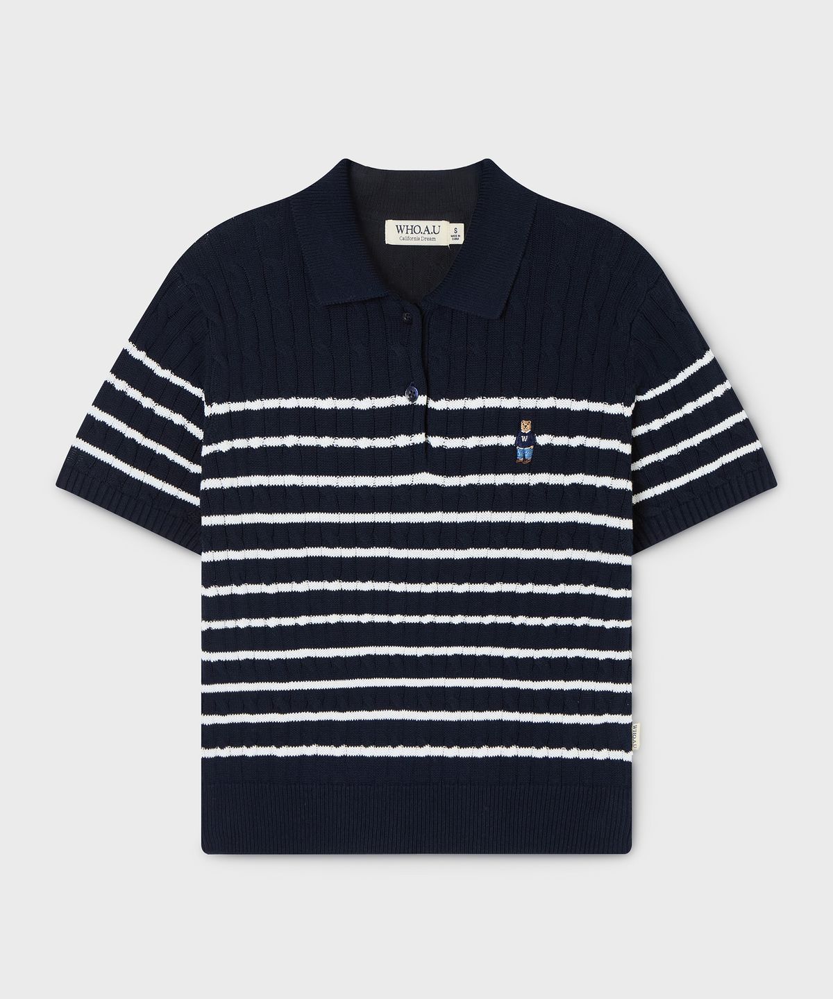 후아유(WHO.A.U) Steve Collar Cable Short Sleeve Sweater/WHKAG2423F