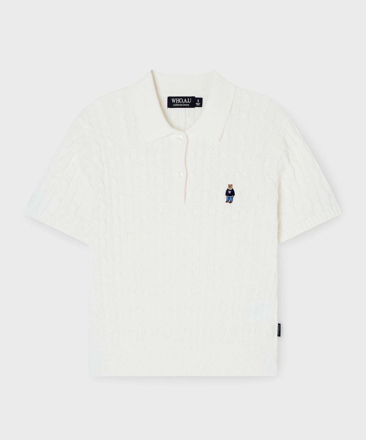 후아유(WHO.A.U) Steve Collar Cable Short Sleeve Sweater/WHKAG2423F