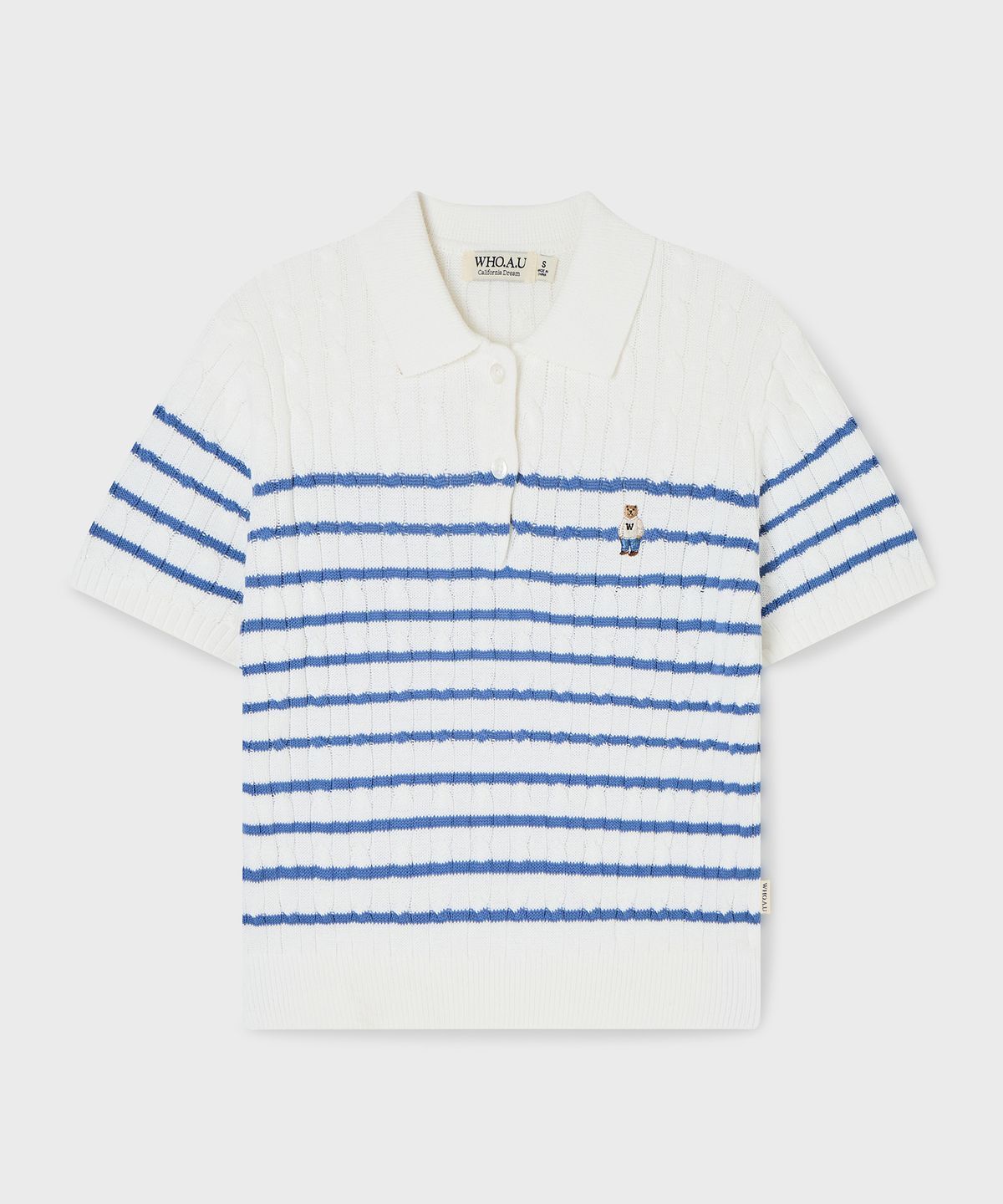 후아유(WHO.A.U) Steve Collar Cable Short Sleeve Sweater/WHKAG2423F