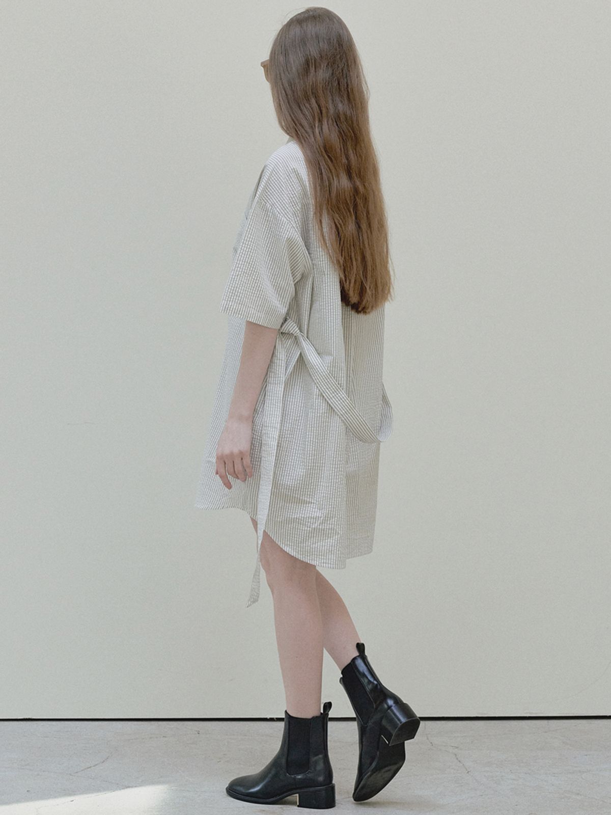아방(AVANT-G) Stripe Boyfit Shirt Dress - cream
