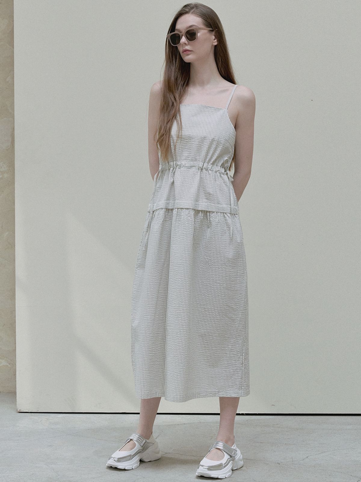 아방(AVANT-G) Stripe Washing Sleeveless Dress - cream